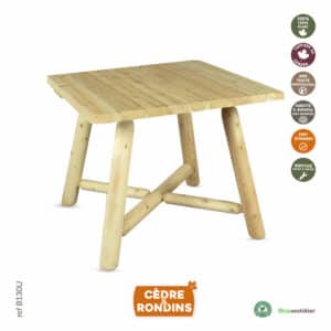 Table carrée en bois de cèdre blanc B130U
