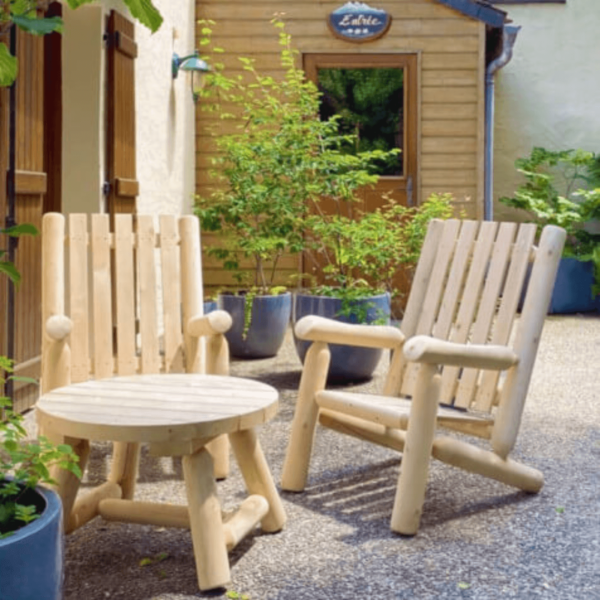 ensemble salon de jardin fauteuils en cèdre B4AKD et table basse ronde B9