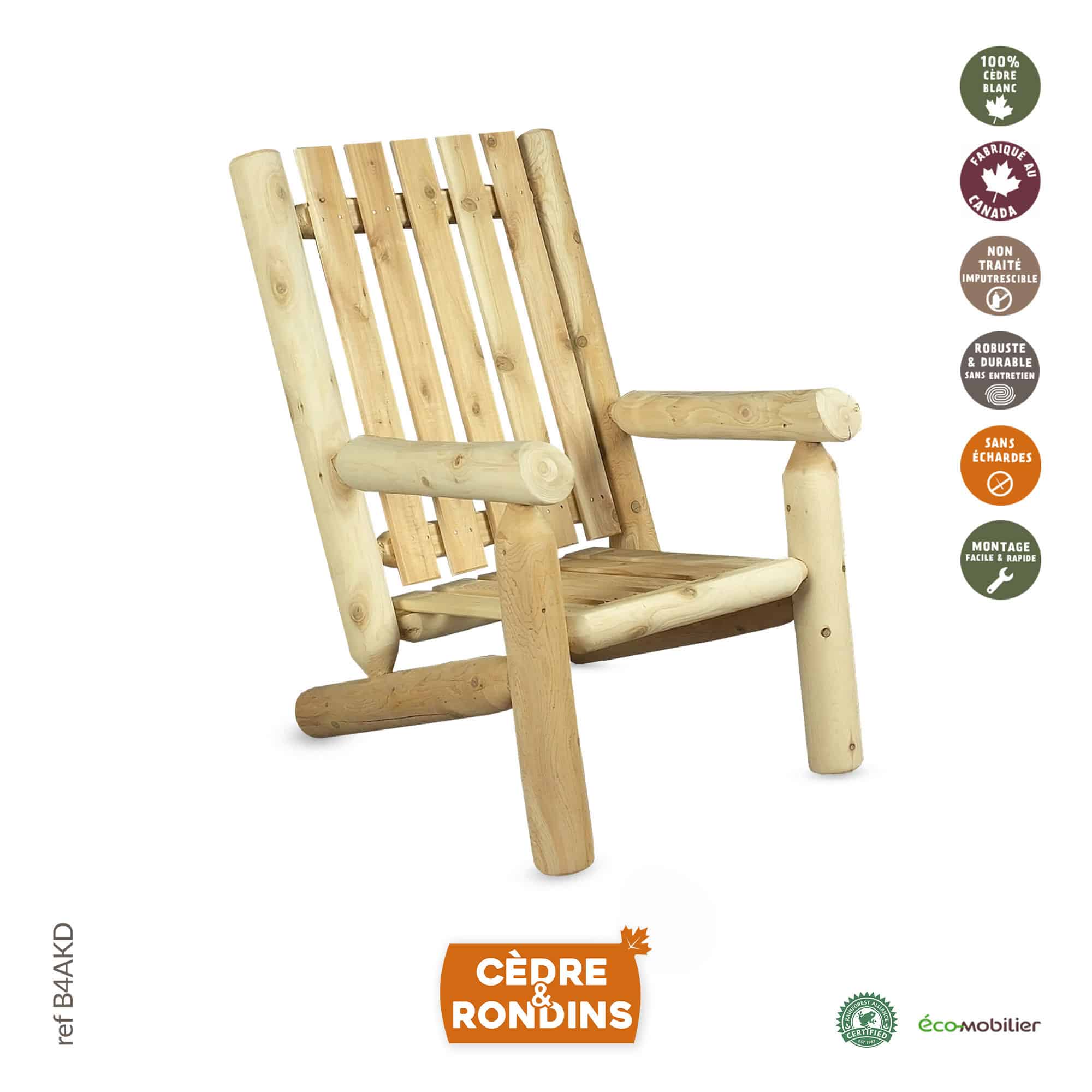 Chaise avec dossier haut en bois de cèdre blanc