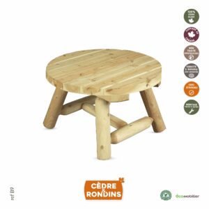 Table basse ronde petit modèle en bois de cèdre blanc B9