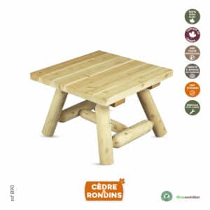 Table basse carrée en bois de cèdre blanc
