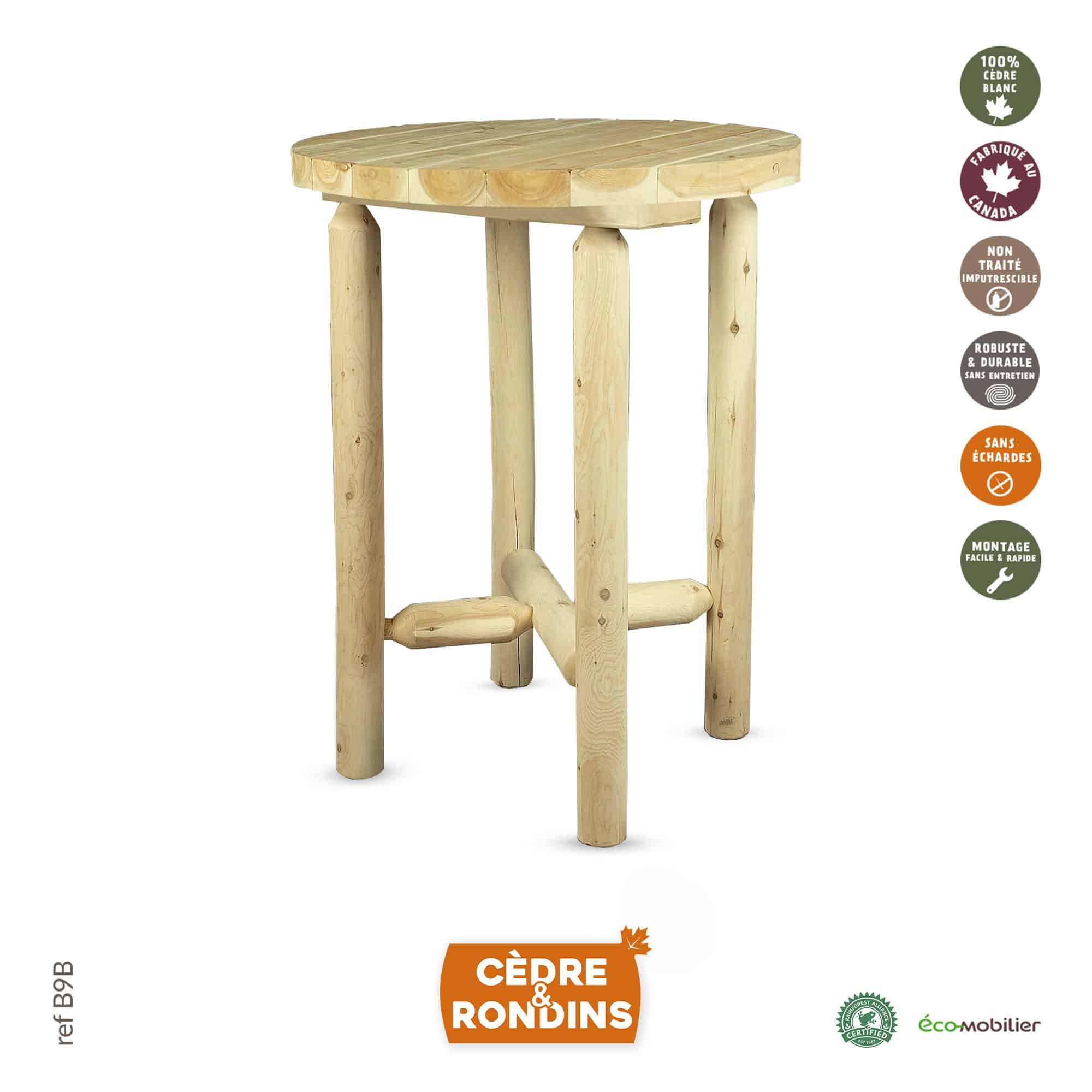 Table haute petit modèle en bois de cèdre blanc