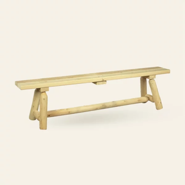 Long banc en bois clair blanc en cèdre massif canadien écologique pour 3 4 place adapté à une table de salon en intérieur ou extérieur.