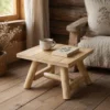 petite table basse appoint cedre et rondins en bois blanc rustique solide pour intérieur et jardin