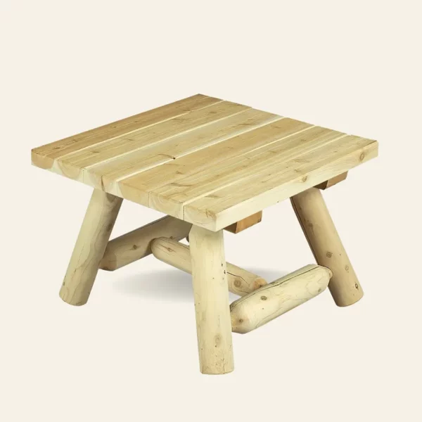 petite table basse appoint en rondins de bois blanc rustique solide