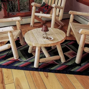 petite table ronde en bois blanc massif de cèdre pour jardin style rustique