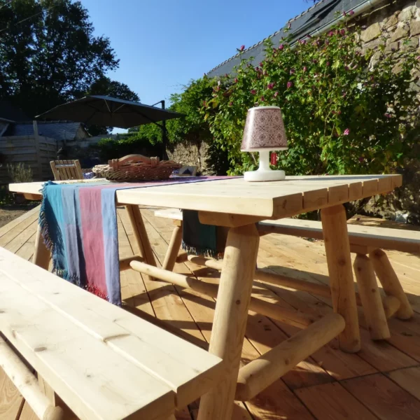 R1S table à manger rectangulaire en bois et bancs