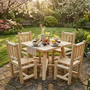 R4S table à manger carrée avec chaises en bois