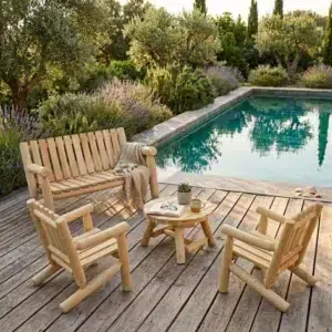 S1 Salon de jardin en bois en bord de piscine