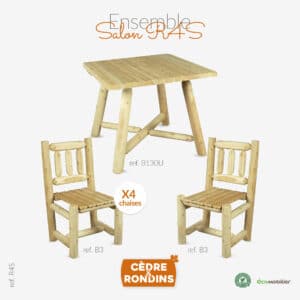 Une table et 2 chaises en bois de cèdre blanc