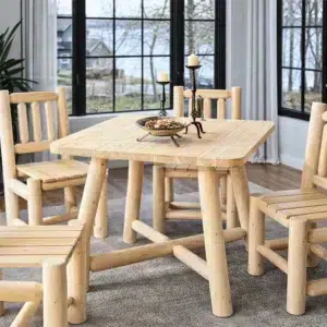 salon repas 4 chaises et table en rondins bois massif r4s - cedre et rondins