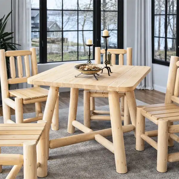 salon repas 4 chaises et table en rondins bois massif r4s - cedre et rondins