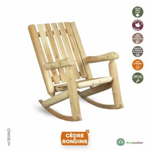 Rocking chaise ou chaise à bascule authentique en bois de cèdre blanc du Canada, vendu en ligne par Cèdre et Rondins, spécialistes du mobilier de jardin en bois écologique.