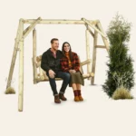 balancelle en bois pour jardin portique banc suspendu cedre et rondins 2 places fabrication au Canada