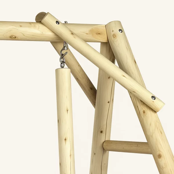 balancelle en bois pour jardin portique banc suspendu cedre et rondins 2 places