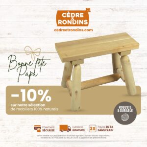 Petit banc en bois massif de cèdre blanc canadien pour décoration et plante. Cèdre & Rondins