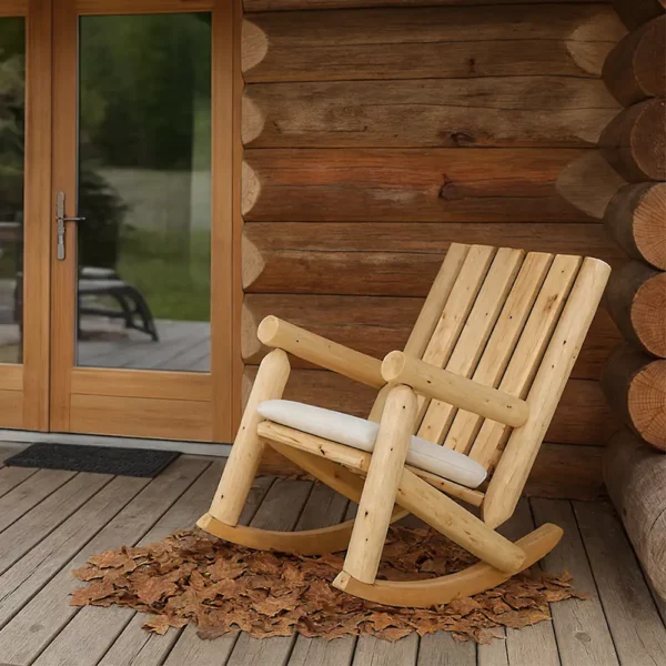 rocking chair chaise bascule americain canada en bois blanc massif - cedre et rondins
