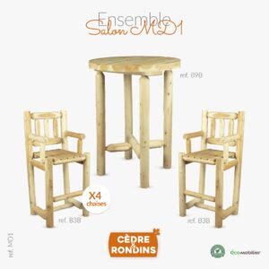 Une table et 4 chaises en bois de cèdre blanc