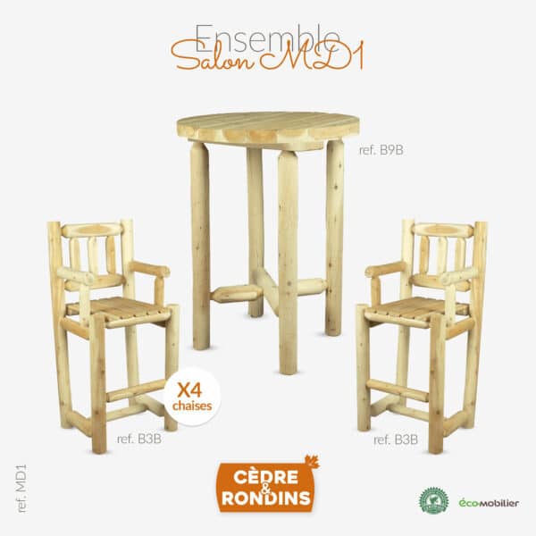 Une table et 4 chaises en bois de cèdre blanc