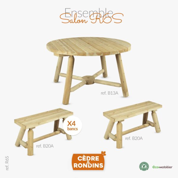 Une table ronde avec 4 bancs