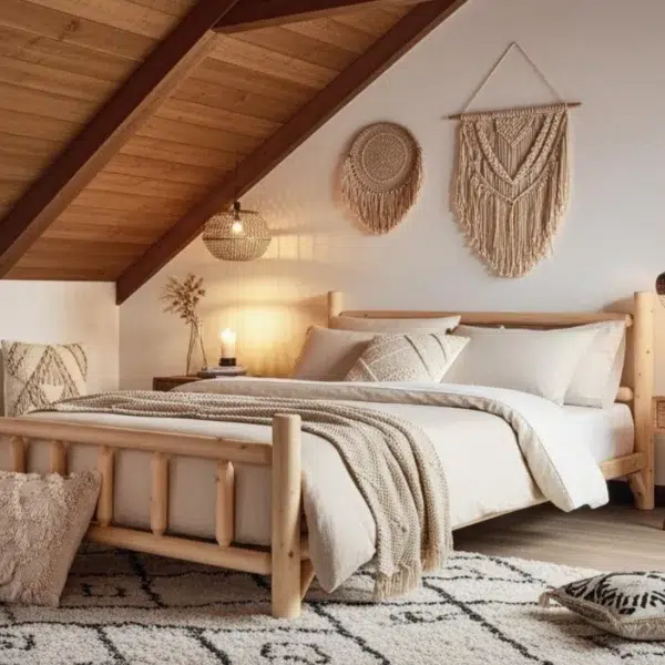 B138C lit queen size 2 places en bois non traité