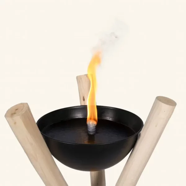 bougie d'exterieur de jardin sur pied trepied en bois type brasero métal cèdre antirouille