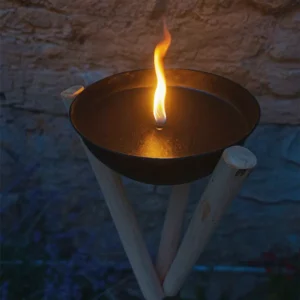 Braséro de jardin en bois et métal sur pied avec bougie d'extérieur 120 cm