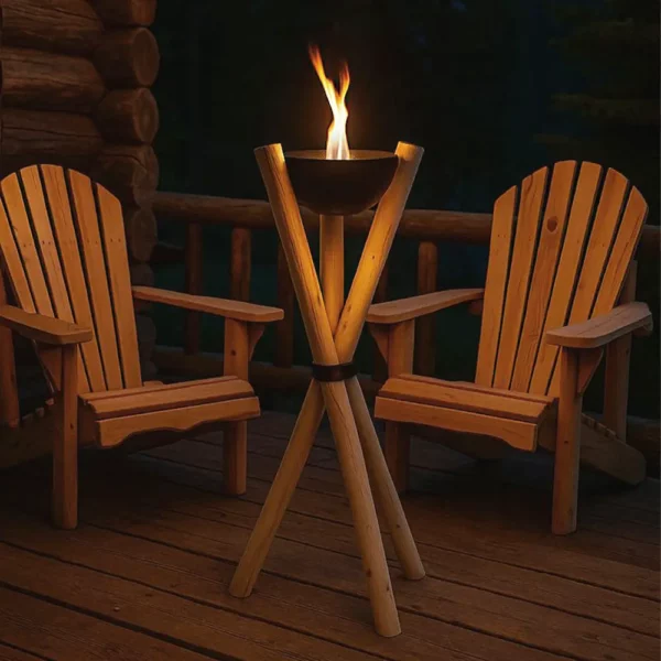 bougie exterieur jardin sur pied trepied brasero bois metal terrasse 120 140 cm