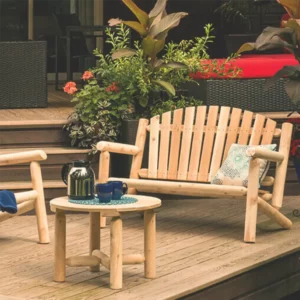 canape banquette en bois de cedre blanc massif rustique 2 places dossier arrondi pour jardin