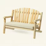 Canapé canadien en bois de cèdre blanc écologique pour jardin. Canapé avec un dossier arrondi en rondins de bois pour deux à trois personnes. Mobilier Cèdre & Rondins, fabriqués au Canada.