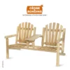 Mobilier pour jardin et extérieur représente un banc en bois de cèdre massif tendance avec un double fauteuil pour adulte avec une tablette centrale en bois. Le mobilier en cèdre de style canadien est vendu sur le site cedreterondins.com