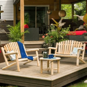 salon de jardin mauricie - 2 bancs B106L et une table à café B109L