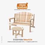 ensemble mobilier de jardin avec banc avec table à cafe basse de jardin en bois blanc - cedre et rondins (mauricie)