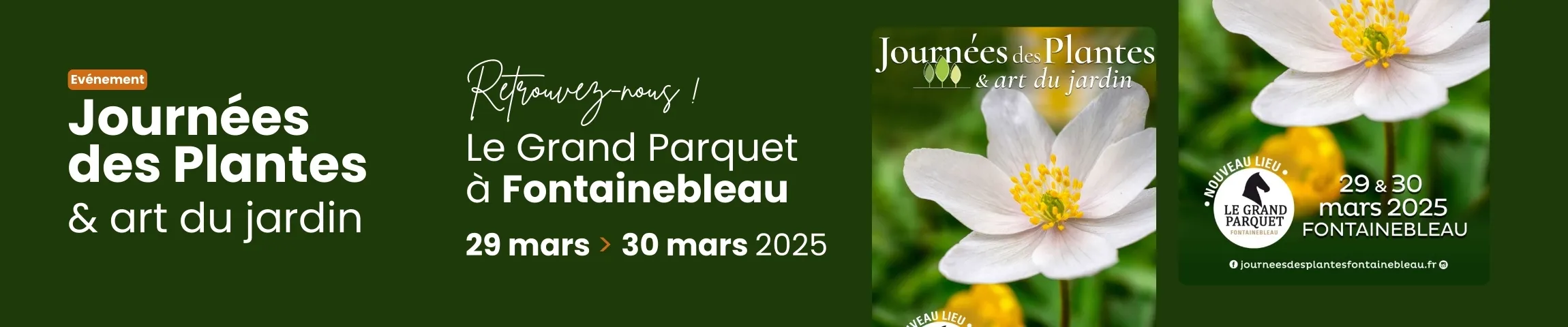 journees des plantes et art du jardin 2025 - fontainebleau - fournisseur mobilier en bois pour extérieur et intérieur. Bannière publicitaire pour promouvoir l'événement à Fontainebleau.
