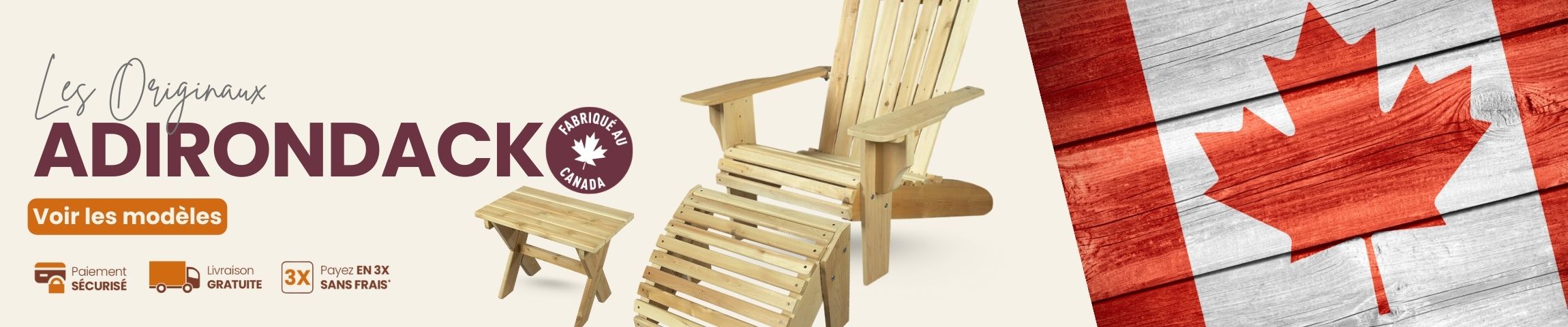 Adirondack en bois massif du Canada - cedre et rondins