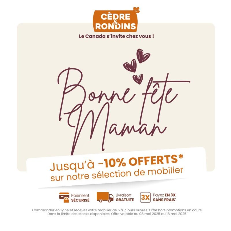 offre promotion pour la fete des meres 2025 - idée de cadeau naturel pour l'extérieur avec le mobilier de jardin en bois Cedre et rondins