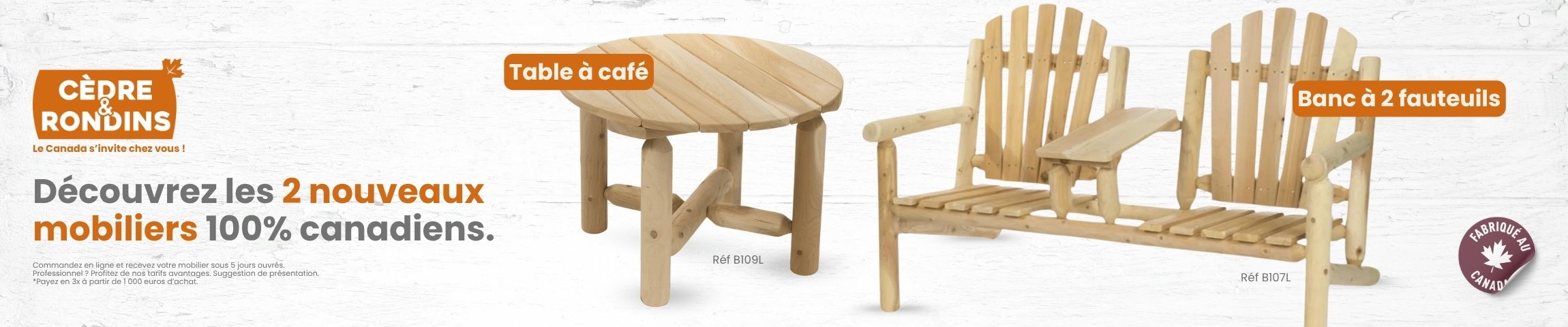 mobilier de jardin exterieur - nouveaute 2025 - cedre et rondins - table basse ronde en bois et banc double fauteuil adulte en bois mobilier de jardin extérieur - nouveauté 2025 - cedre et rondins - table basse ronde en bois et banc double fauteuil adulte en bois