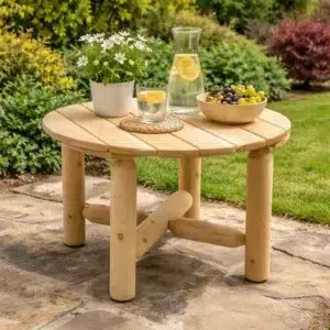 petite table rondins ronde bois extérieur jardin robuste rustique