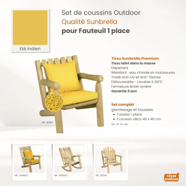 Set coussins Sunbrella Safran Fauteuil 1 place