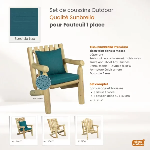 Set coussins Sunbrella Charron Fauteuil 1 place