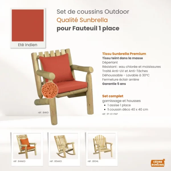 Set coussins Sunbrella Paprika Fauteuil 1 place