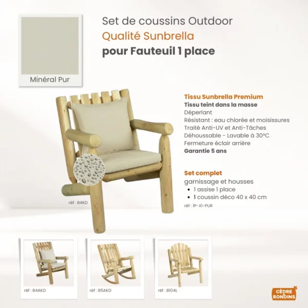 Set coussins Sunbrella Canvas Fauteuil 1 place