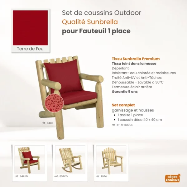 Set coussins Sunbrella Rouge Fauteuil 1 place