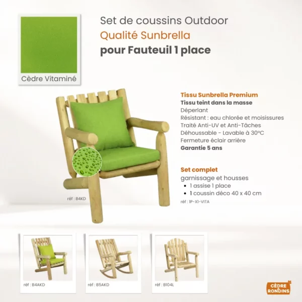 Set coussins Sunbrella Macao Fauteuil 1 place