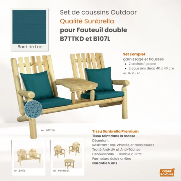 2 Sets coussins 1 place Sunbrella Charron