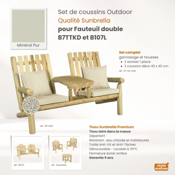 2 Sets coussins 1 place Sunbrella Canvas