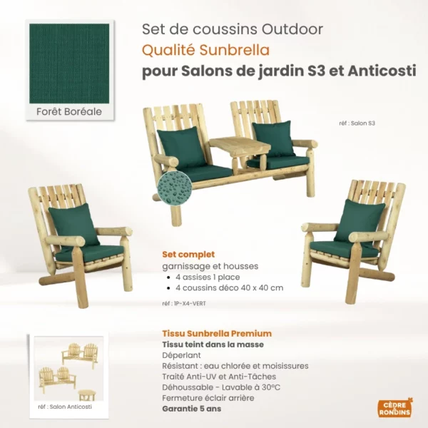 4 Sets coussins 1 place Sunbrella Rainforest