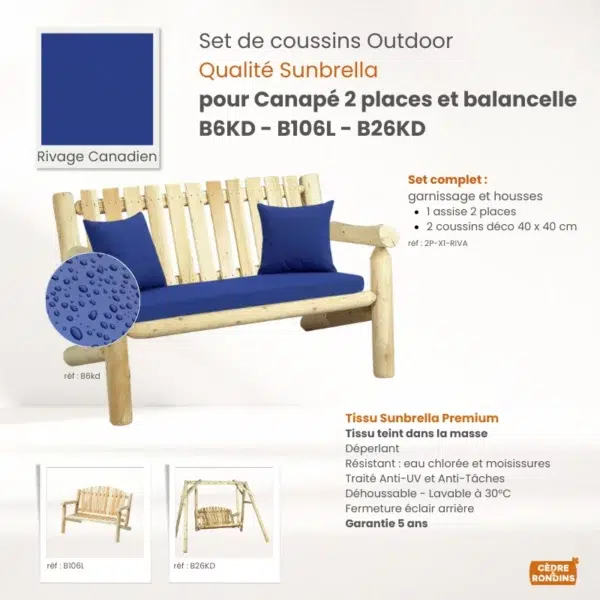 Set coussins Sunbrella bleu 2 places
