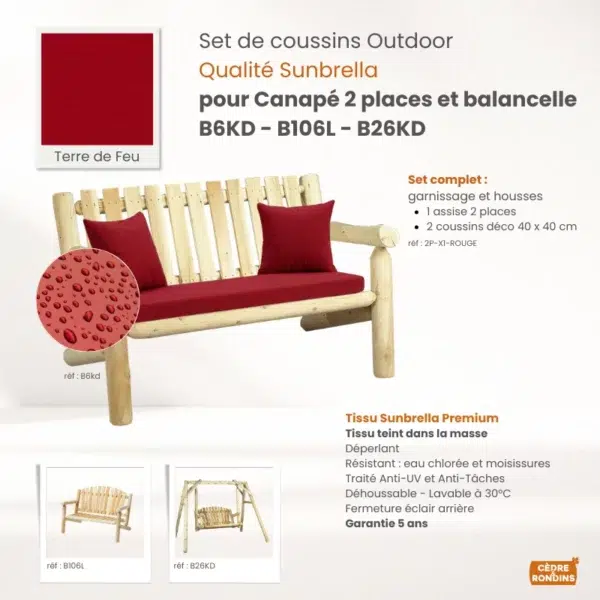 Set coussins Sunbrella Rouge 2 places