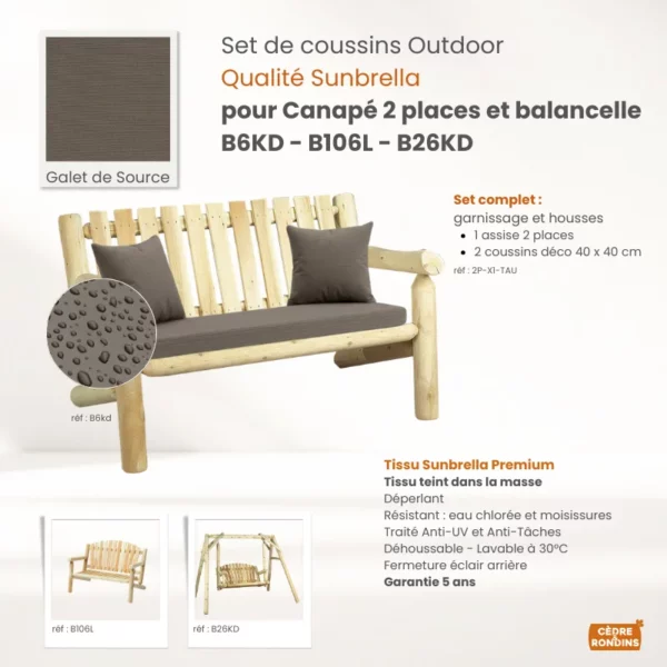 Set coussins Sunbrella Taupe 2 places